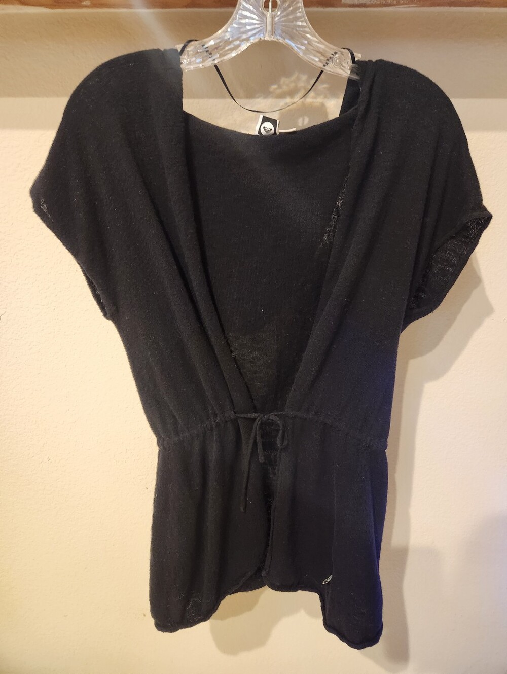 Roxy Black Short Sleeve Drawstring Knit Tunic